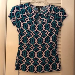 New Inc. Navy, white & green short sleeve top